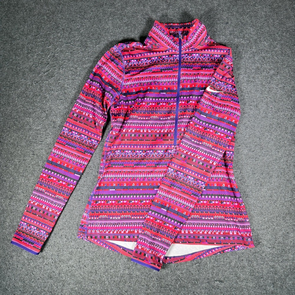 Nike Pro Dri-FIT Womens Half-Zip Pullover Tribal Print Pink Purple 685881-690 L